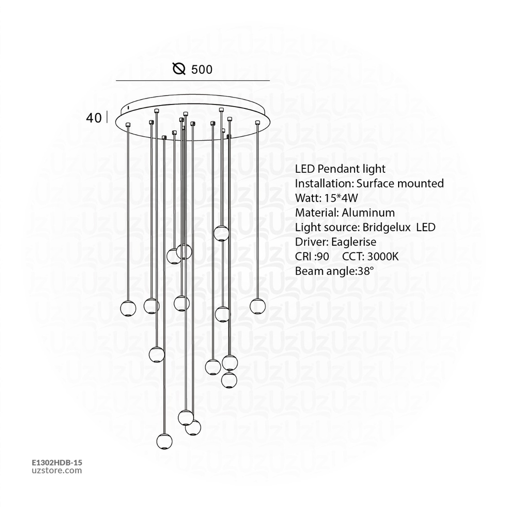 Black Led Pendant Canopy Light 15*4W 215404