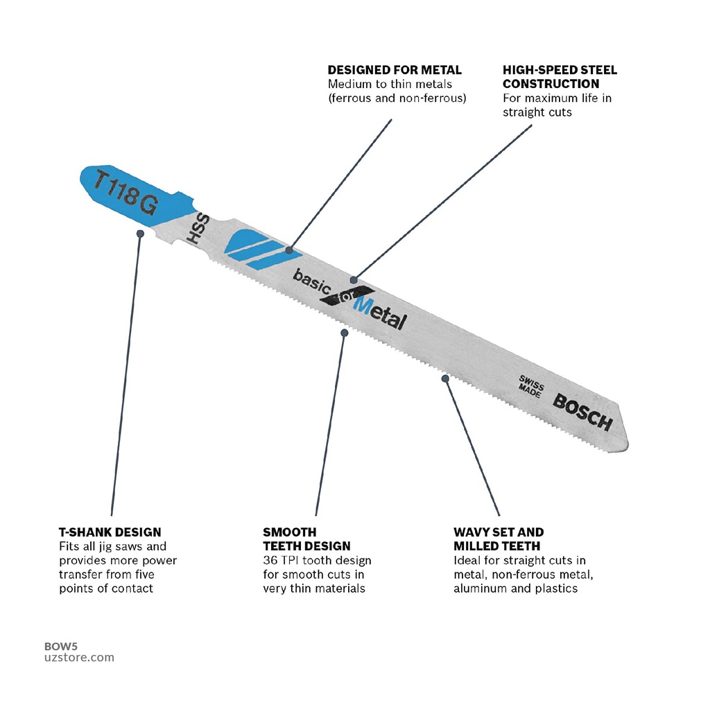 BOSCH HSS Jig saw blade 5pcs T118G