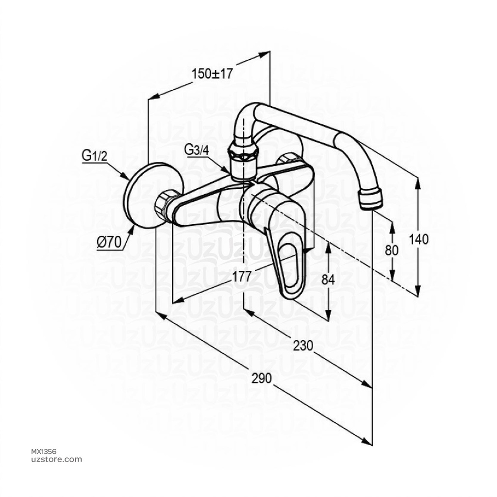 Wall Mounted single lever Sink Mixer DN15 RAK30029-03