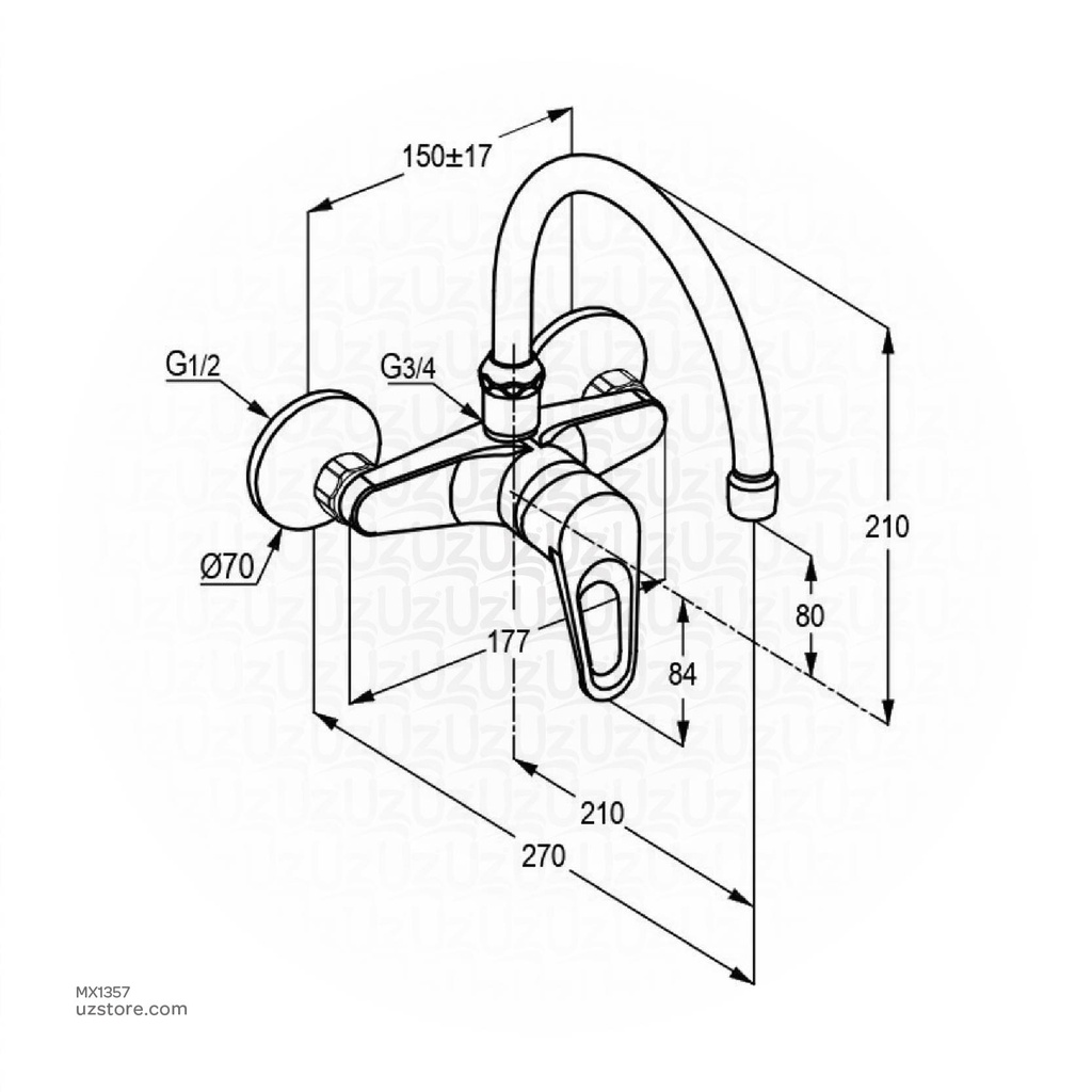 Wall Mounted single lever Sink Mixer DN15 RAK30029SU