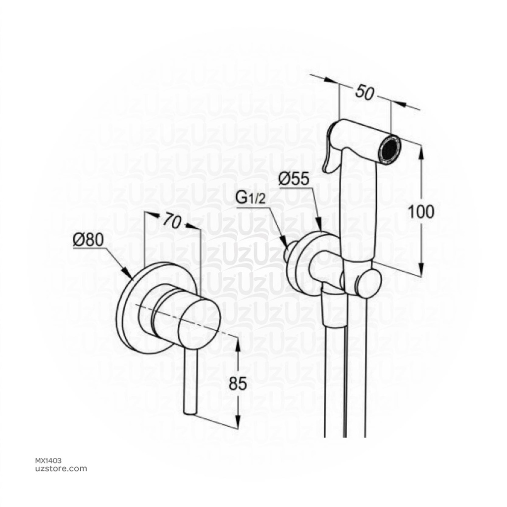 Kludi Rak 3200702 ABS shattaf with concealed single lever mixer with pre-installation kit