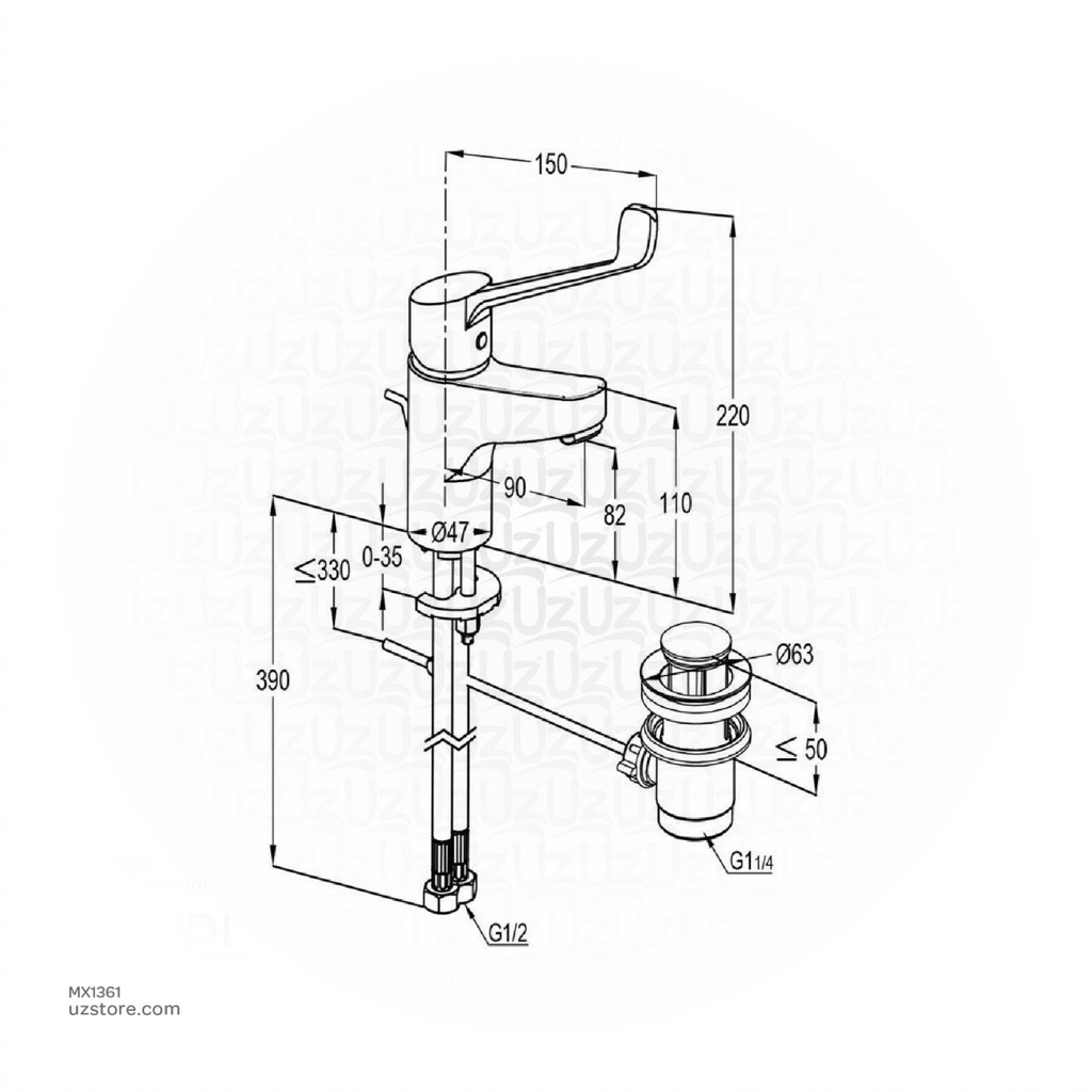 PEAK Medicare single lever basin mixer DN 15 RAK18070- 03