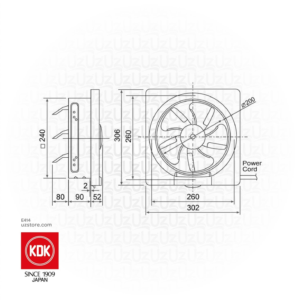 KDK EXAUST FAN 8" SQ 20 AUHT