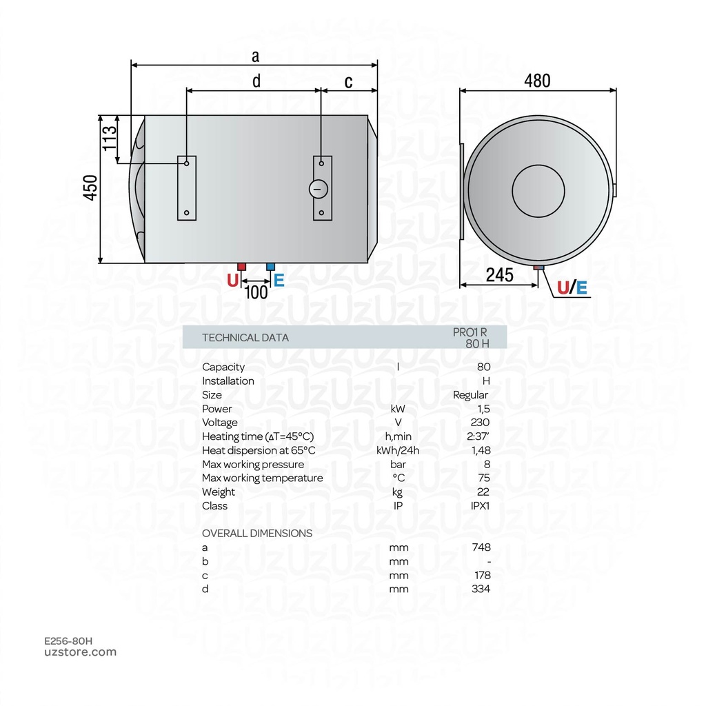 Ariston Water Heater 80Ltr Horizontal PRO 1R 80H 3201831