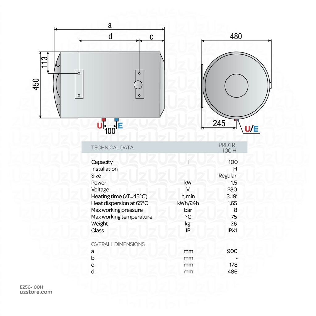 Ariston Water Heater 100Ltr Horizontal PRO 1R 100H 3201832