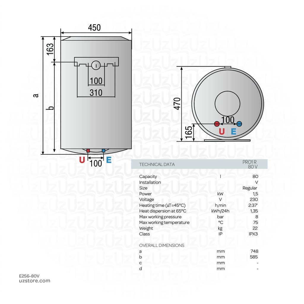 Ariston Water Heater 80Ltr Vertical PRO 1R 80V 3201826