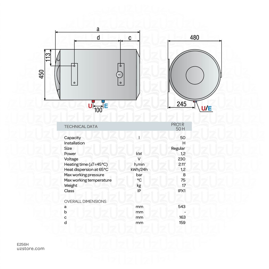 WATER HEATER ARISTON 50Ltr Horizontal Made in Italy