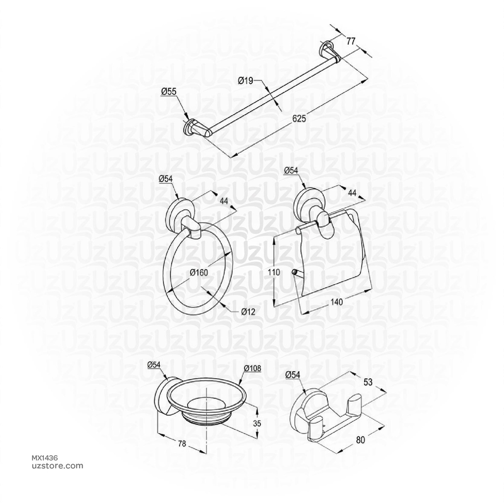 Kludi RAK RAK Pearl 27021 Bathroom Accessories Set 5 Pcs