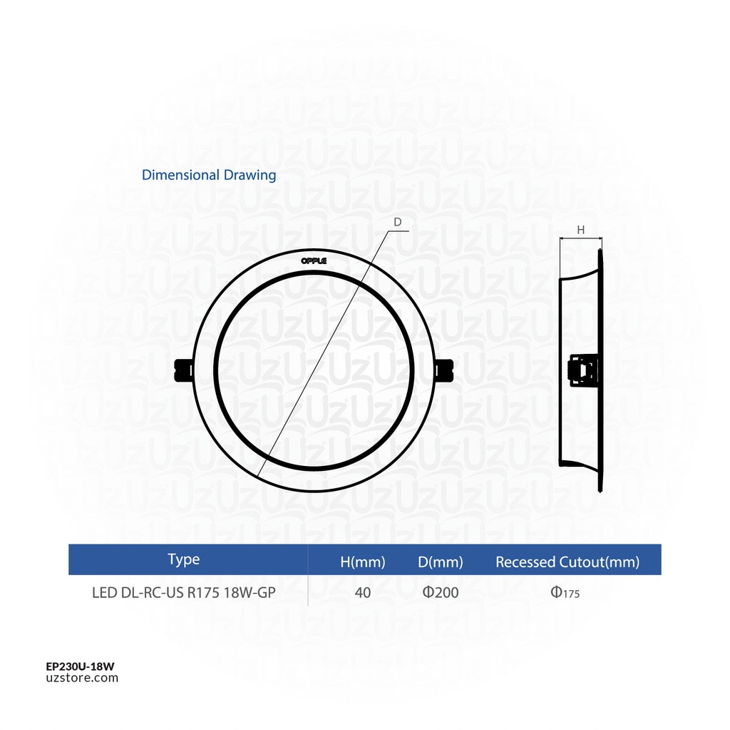 OPPLE LED Down Light  RC-US-R20018W , 3000K-WH-GP Warm White , 540001060710