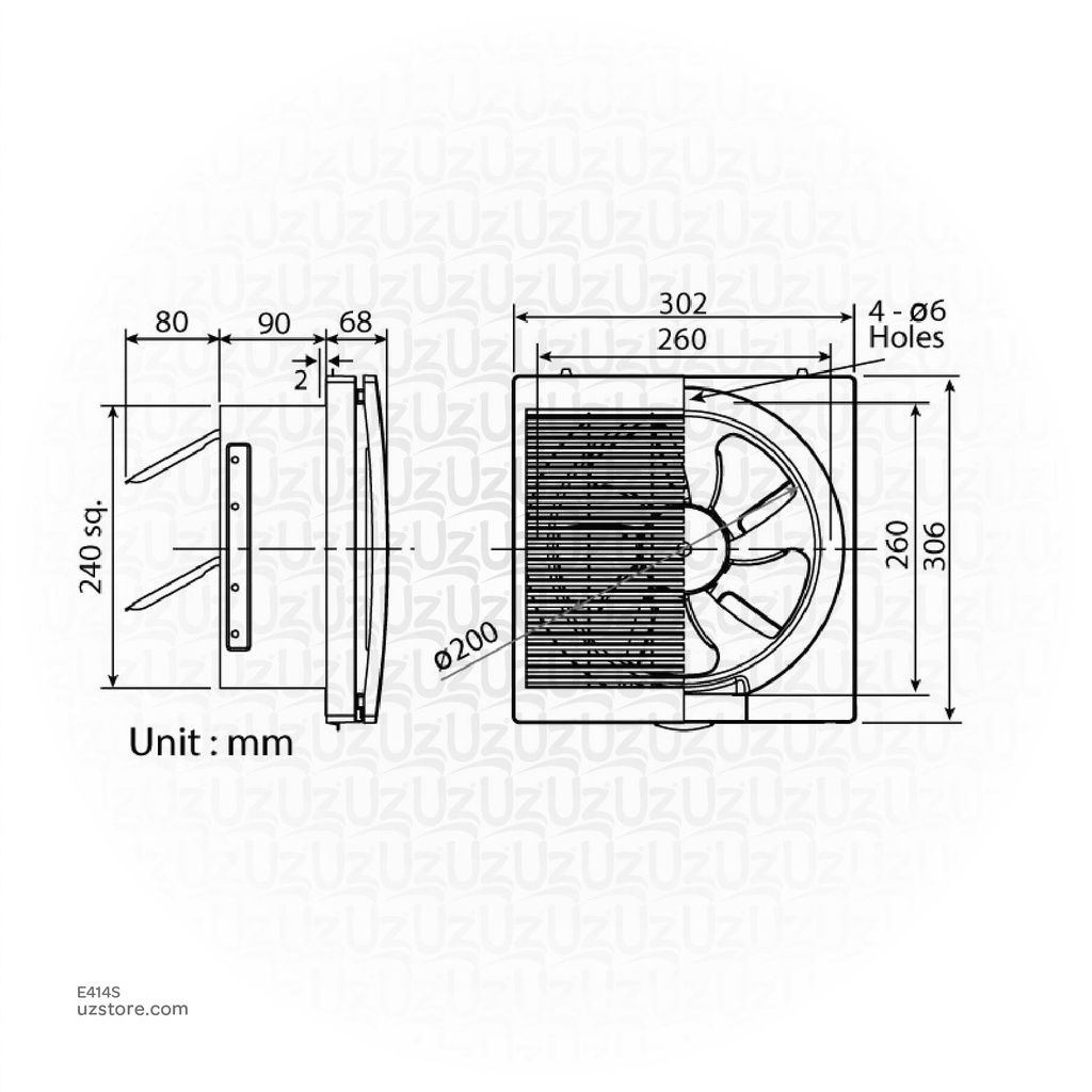 KDK 8'' Square Auto Shutter Front Louvre Ex fan 20 ALHT