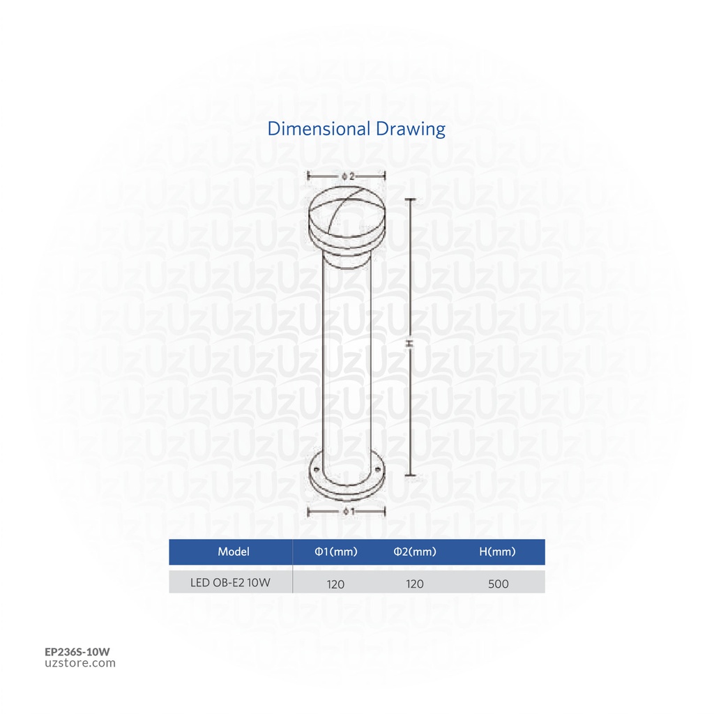 OPPLE LED Bollard Light E2-H500-BK-GP 10W , 3000K Warm White 543012001310