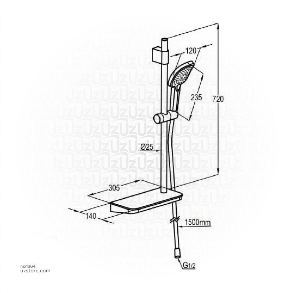 3S SHOWER SET WITH ACRYLIC SHELF L=725MM RAK14029EG