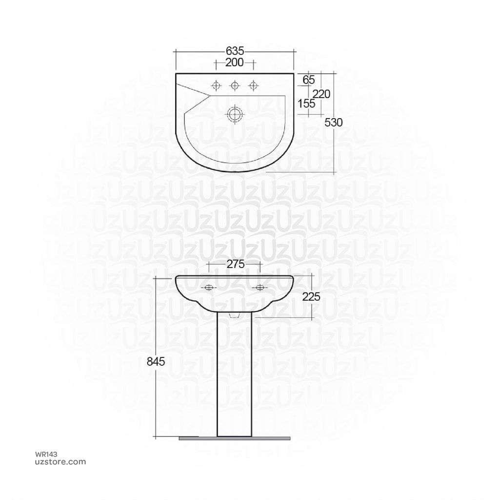 RAK-LIWA Wash Basin Full Pedestal 635x550 MM