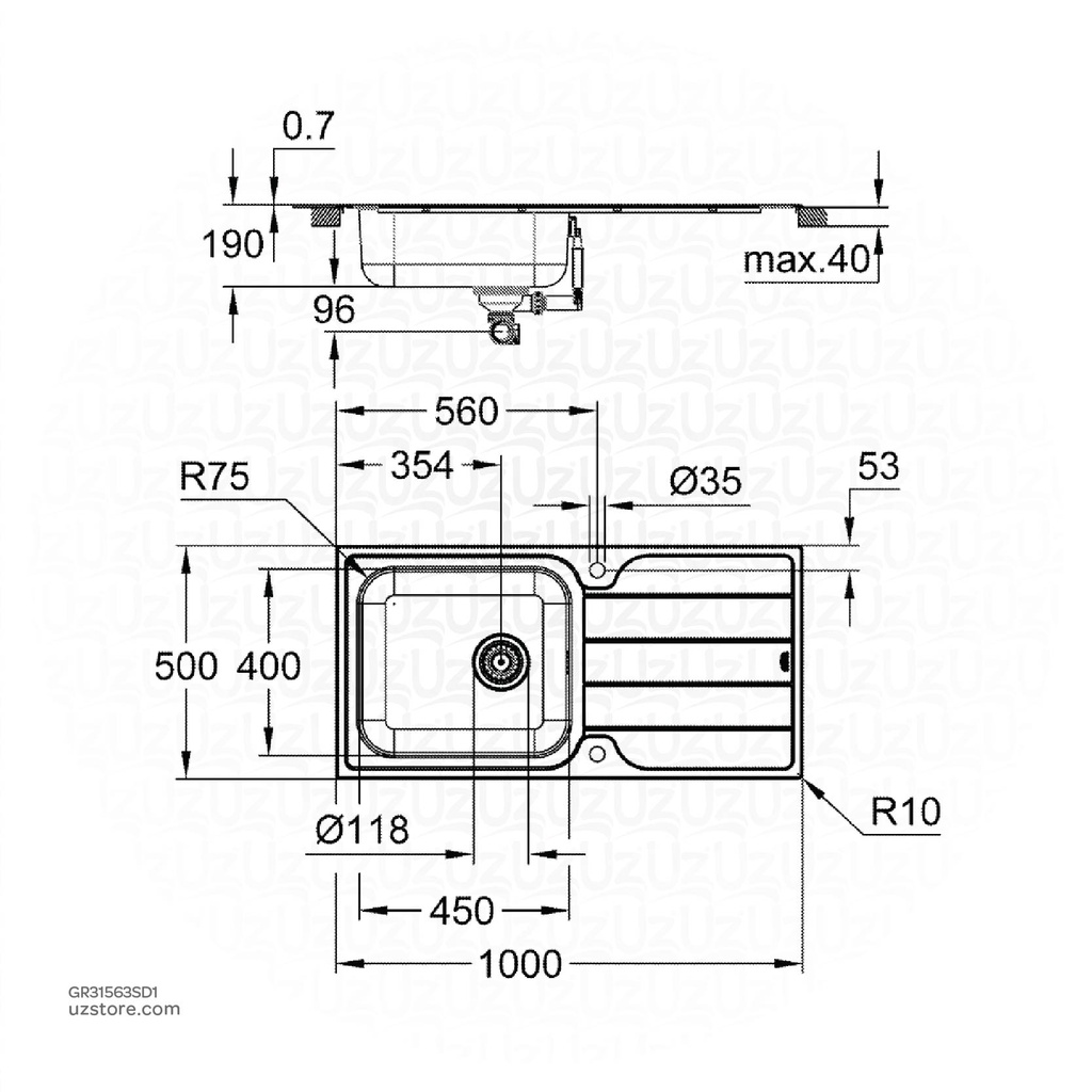 GROHE K500 Sink 60 100/50 1.0 rev 31563SD1