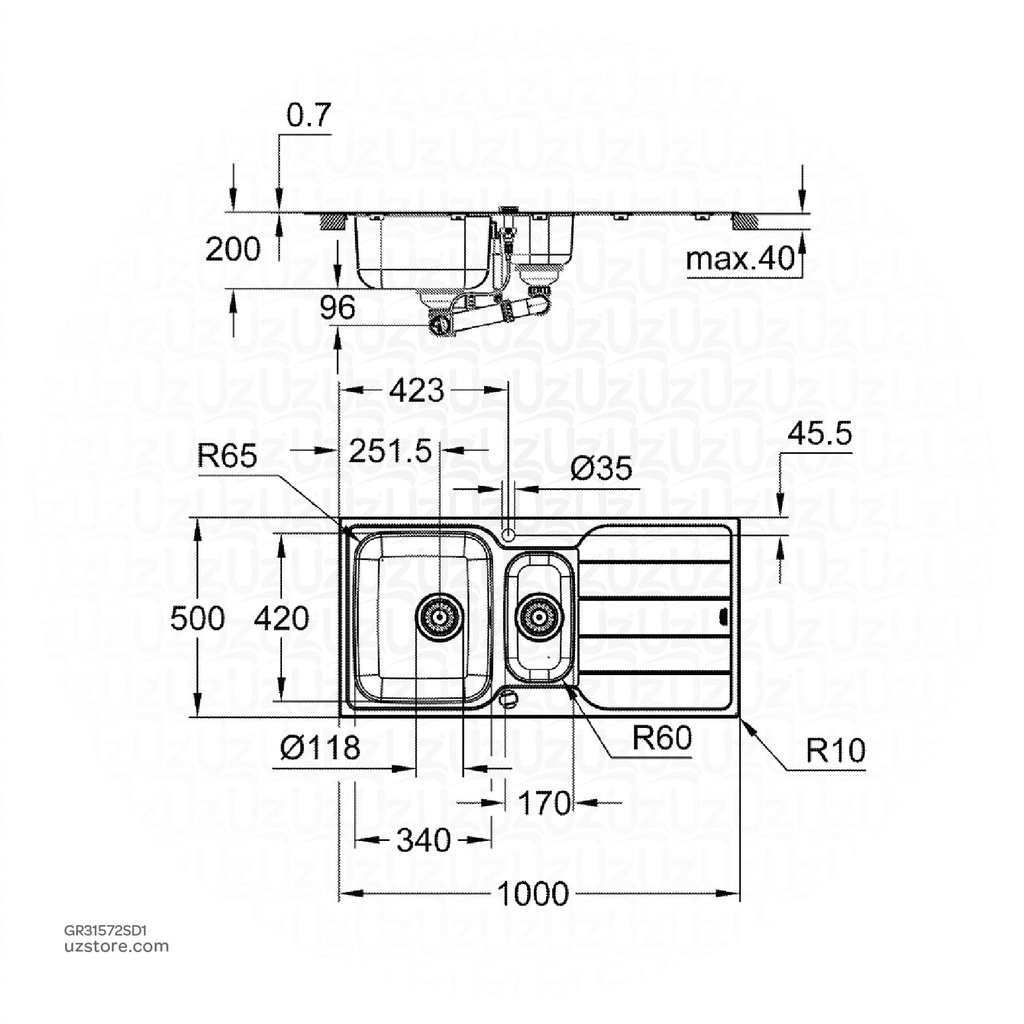 GROHE K500 Sink 60 -S 97/50 1.5 rev 31572SD1