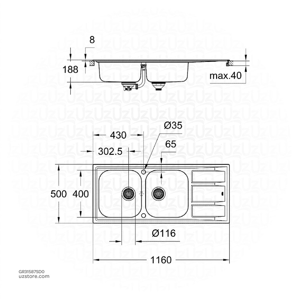 GROHE K400 Sink 80-S 116/50 2.0 rev 31587SD0