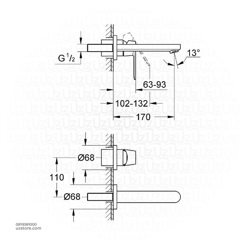 GROHE Eurosmart Cosmopolitan OHM trim bas.2-h 19381000