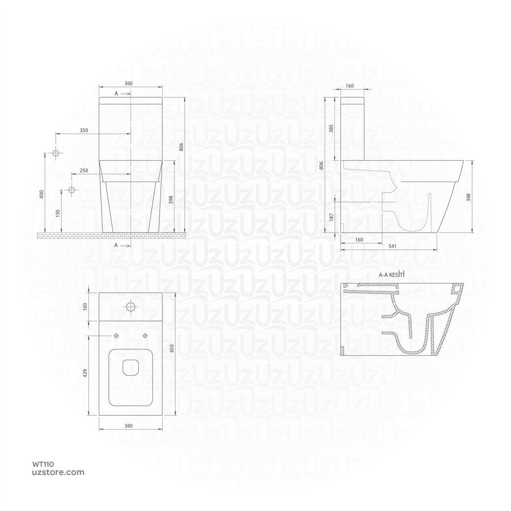 Turkuaz EWC MONA Back to wall + Cistern 008000-w + 9000 + 8FF0012000 + 9SC1301001