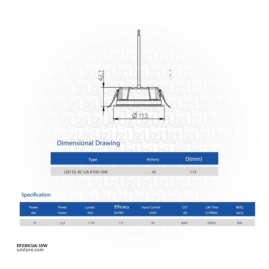 OPPLE LED Down light Rc-UA R100-10W , 3000K Warm White , 540001358300