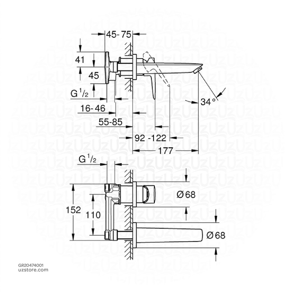 GROHE BauEdge OHM set basin 2-h M 20474001 / 20474000