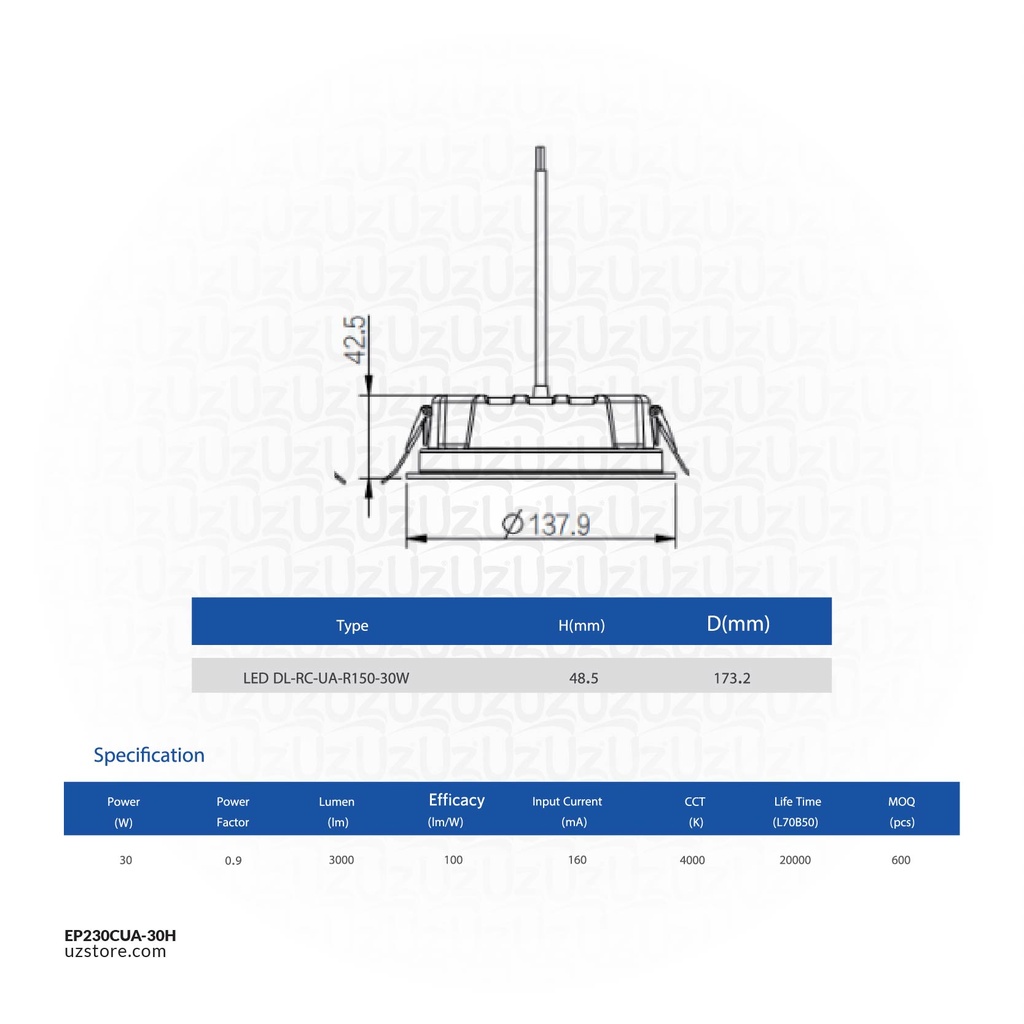 OPPLE LED Down light Rc-UA R150-30W , 4000K Natural White , 540001358800