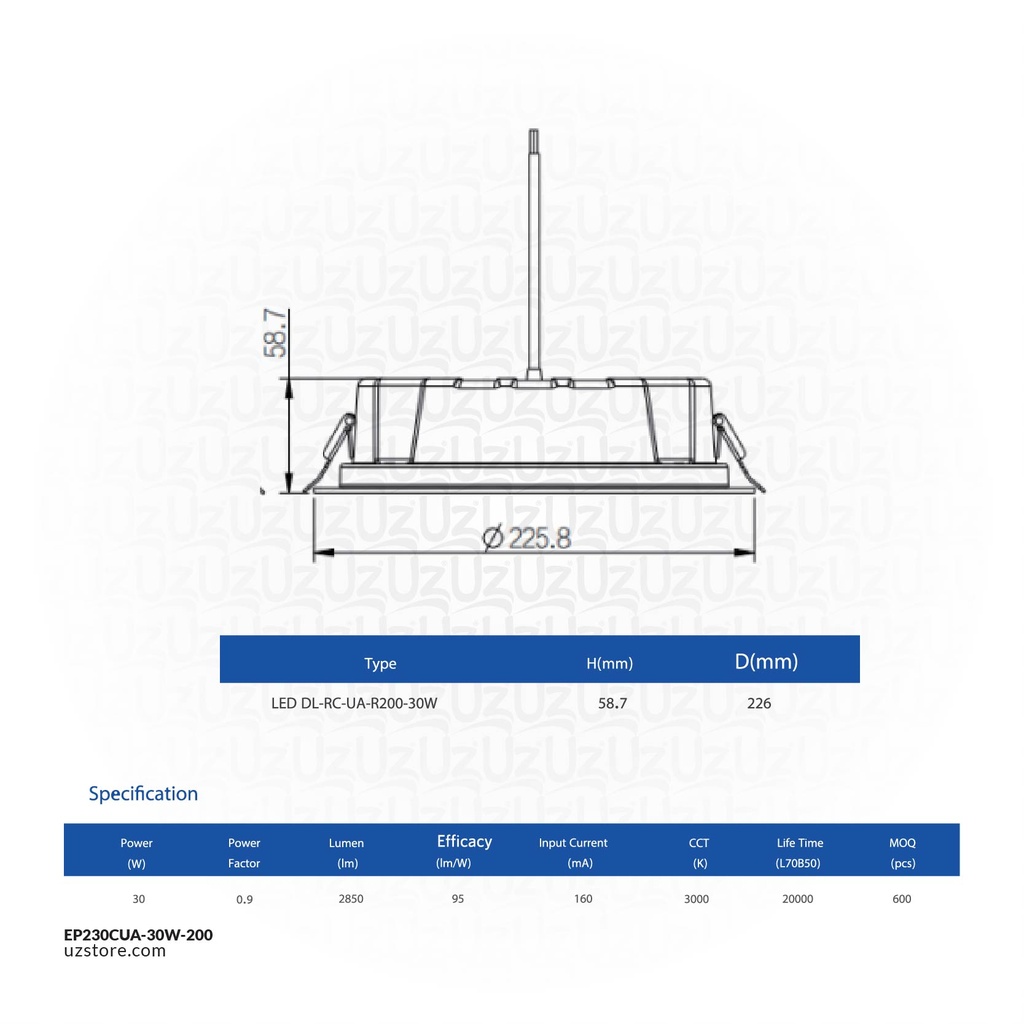 OPPLE LED Down light Rc-UA R200-30W , 3000K Warm White , -ETO , 540001390600
