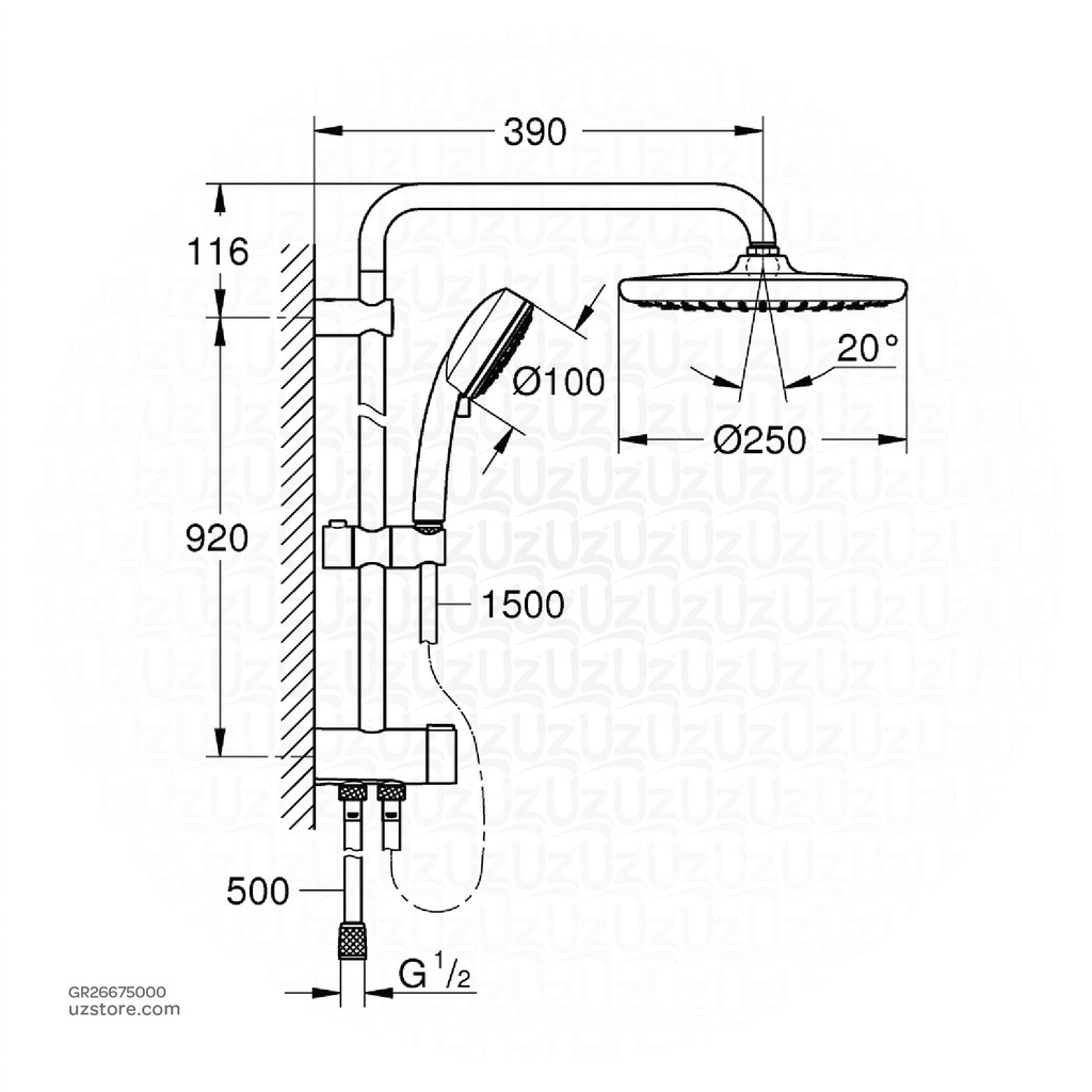 GROHE NTempCosmopolitan 250 shw syst. +div 9,5 26675000