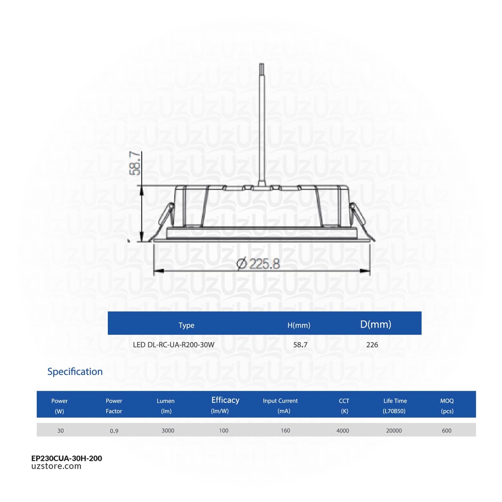 OPPLE LED Down light Rc-UA R200-30W , 4000K Natural White , -ETO , 540001390700
