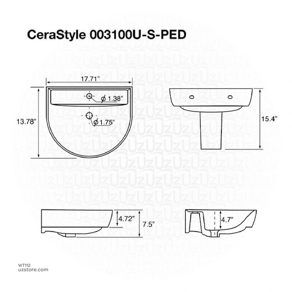 Turkuaz CeraStyle Bella Wash Basin with Half Pedestal 003300-u