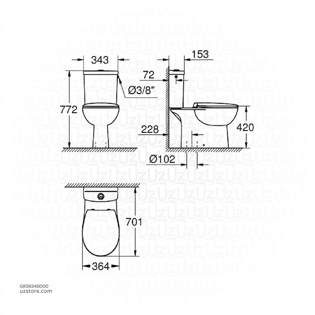 GROHE Bau Ceram WC cls cpld riml vert.outl soC 39346000