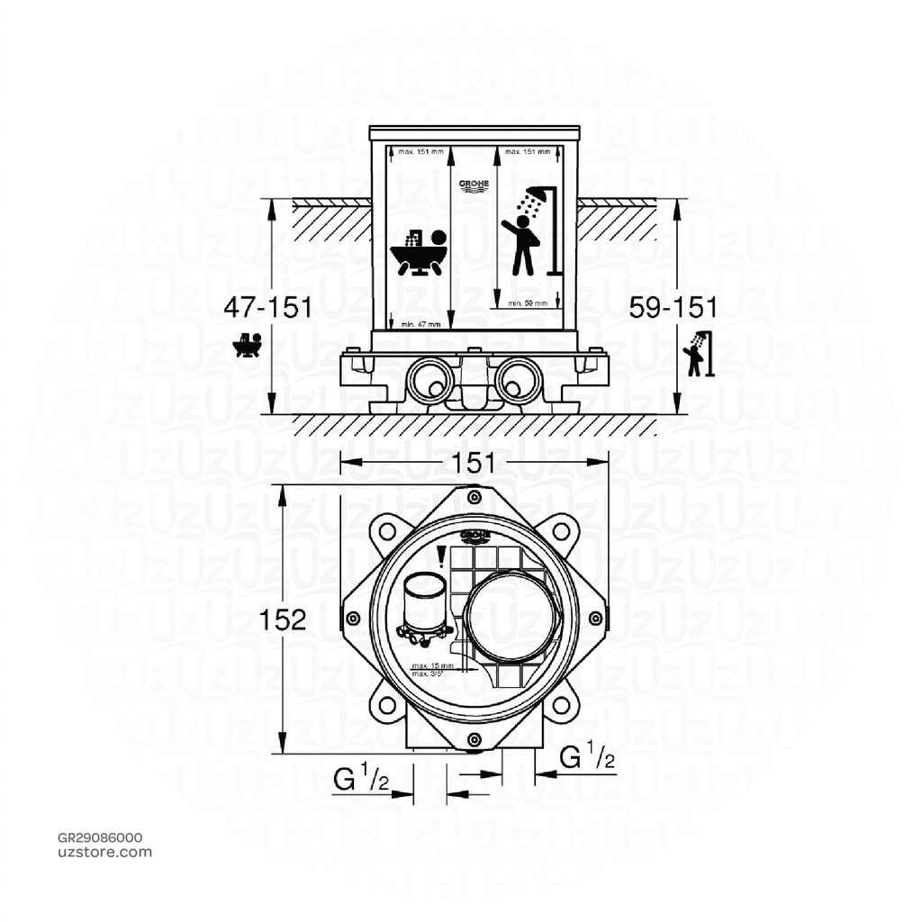 GROHE rough inst. freestand. bath spout/faucet 29086000