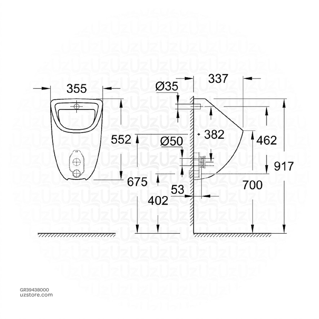 GROHE Bau Ceramic Urinal conc.inlet 39438000