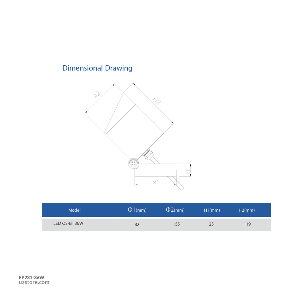 OPPLE LED Outdoor Spot LightE II 36W-3000K-36D-GY-GP , 3000K Warm White 