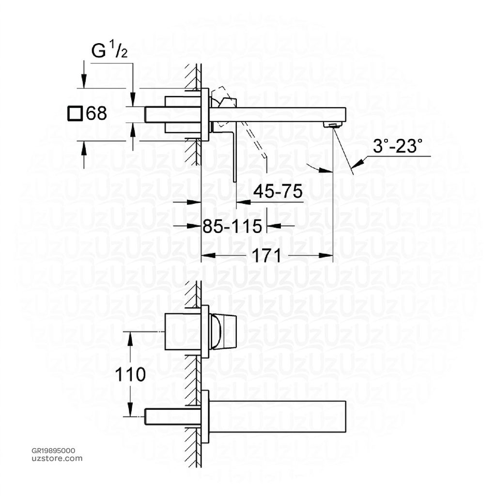 GROHE Eurocube OHM trimset basin 2-h wall 19895000