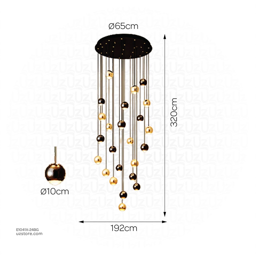 Chandelier 9775/24 BK+GD LED 3000K D10CM D65 H320CM 192W