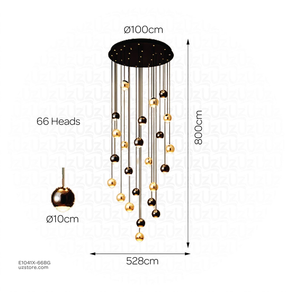 Chandelier 9775/66 BK+GD LED 3000K D8CM D100CM H800 528W