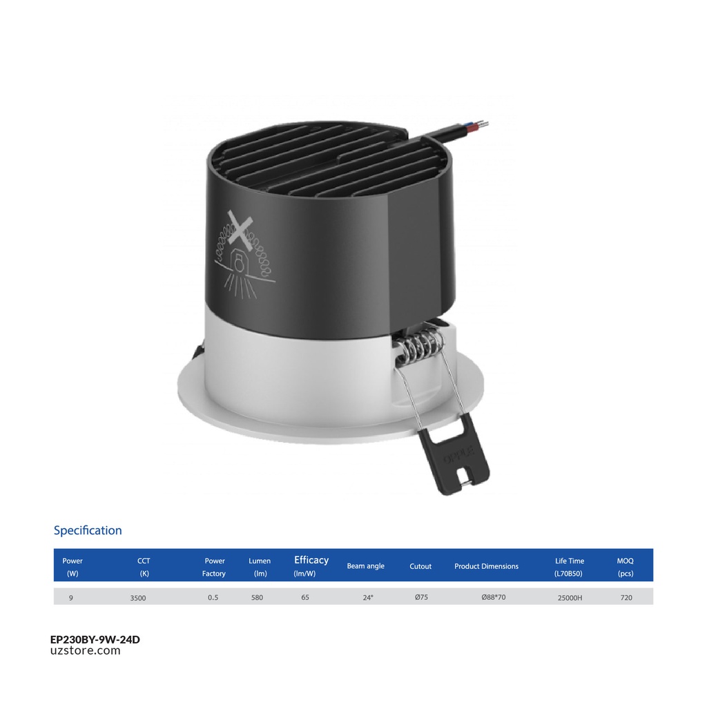 OPPLE LEDSPOT RA-BY-24D-BK 9W , 3500K Warm White , 541003812500