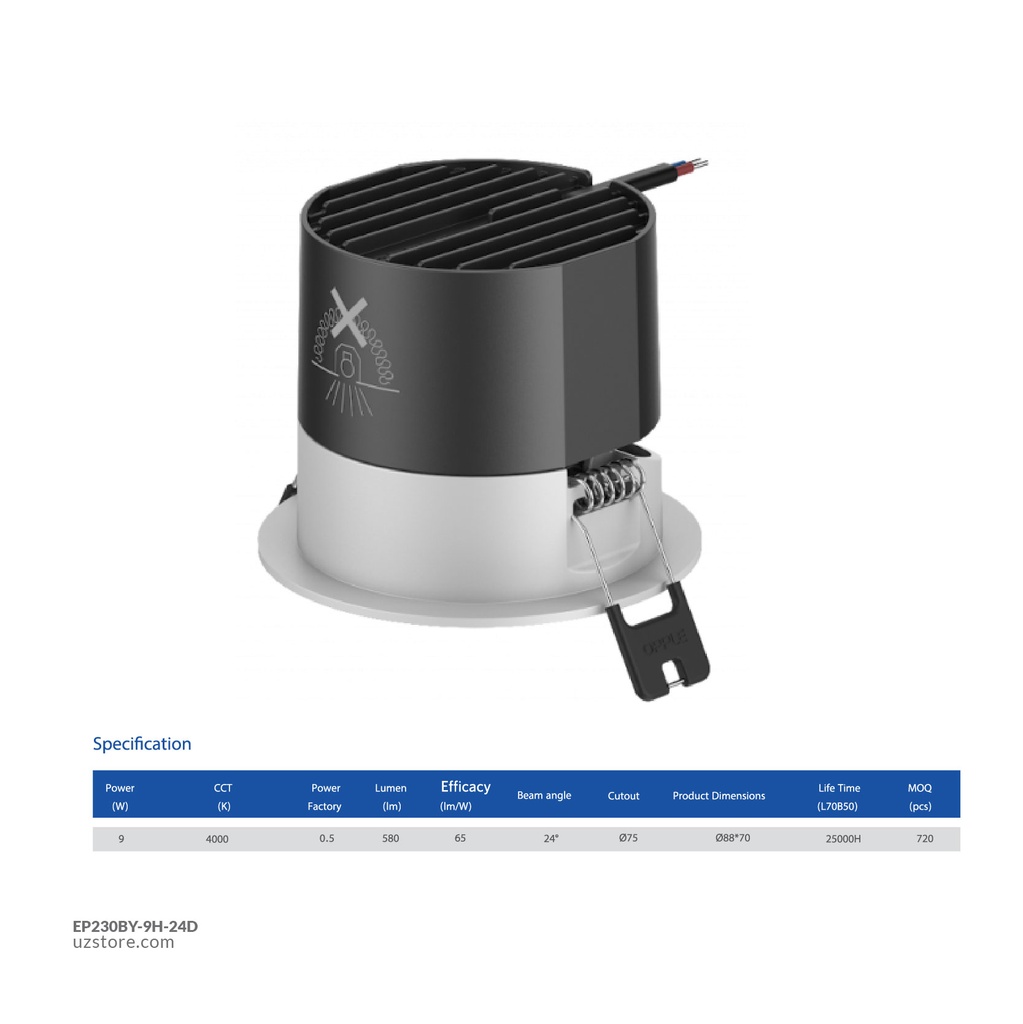 OPPLE LEDSPOT RA-BY-24D-BK 9W , 4000K Natural White , 541003812600