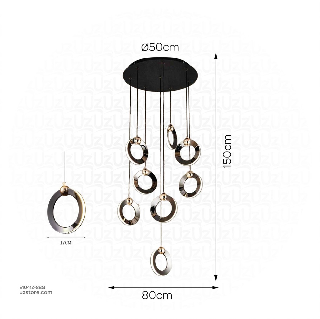 Chandelier 9700/8 BK+GD 3000K D50 H150 80W