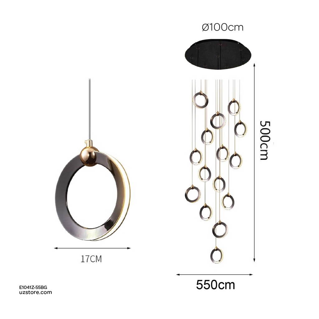 Chandelier 9700/55 BK+GD 3000K  D100CM H500 550W