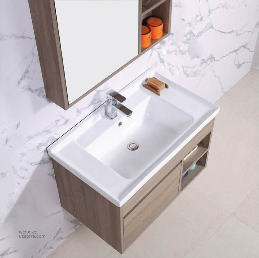 Wash Basin With Cabinet & Mirror with shelf 70 CM Grey 8820-70