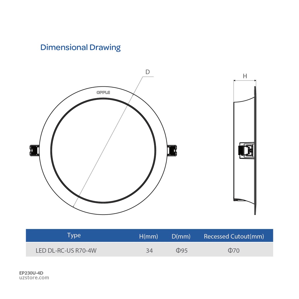 OPPLE LED US DOWNLIGHT RC-US R70 4W 6500-WH-GP Daylight