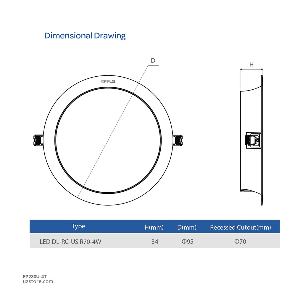 OPPLE LED US DOWNLIGHT Three color RC-US R70 4W 3000K-5700K