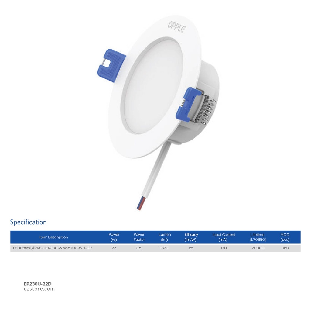 OPPLE LED Downlight RC-US R200-22W-6000-WH-GP Daylight