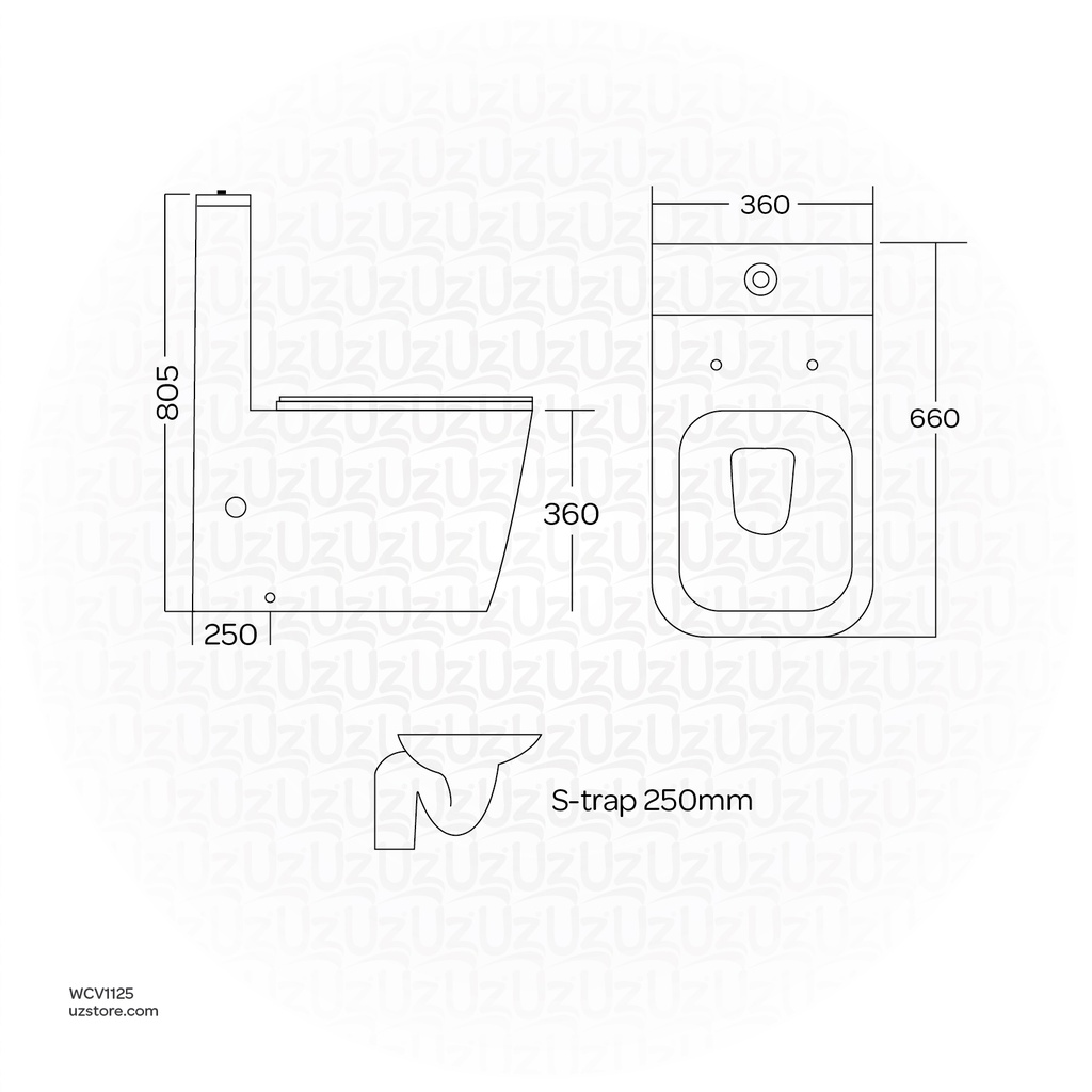 Vlavu Washdown one-piece toilet S-trap 250mm , UF seat cover 660x360x805mm CB.12.0005