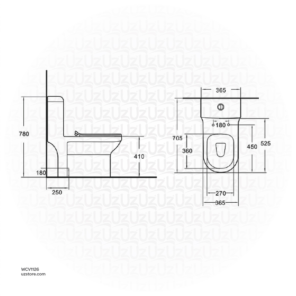 Vlavu Washdown one-piece toilet  Rimless dual-flush , S-trap 250mm , UF seat cover 710x365x800mm CB.12.0008