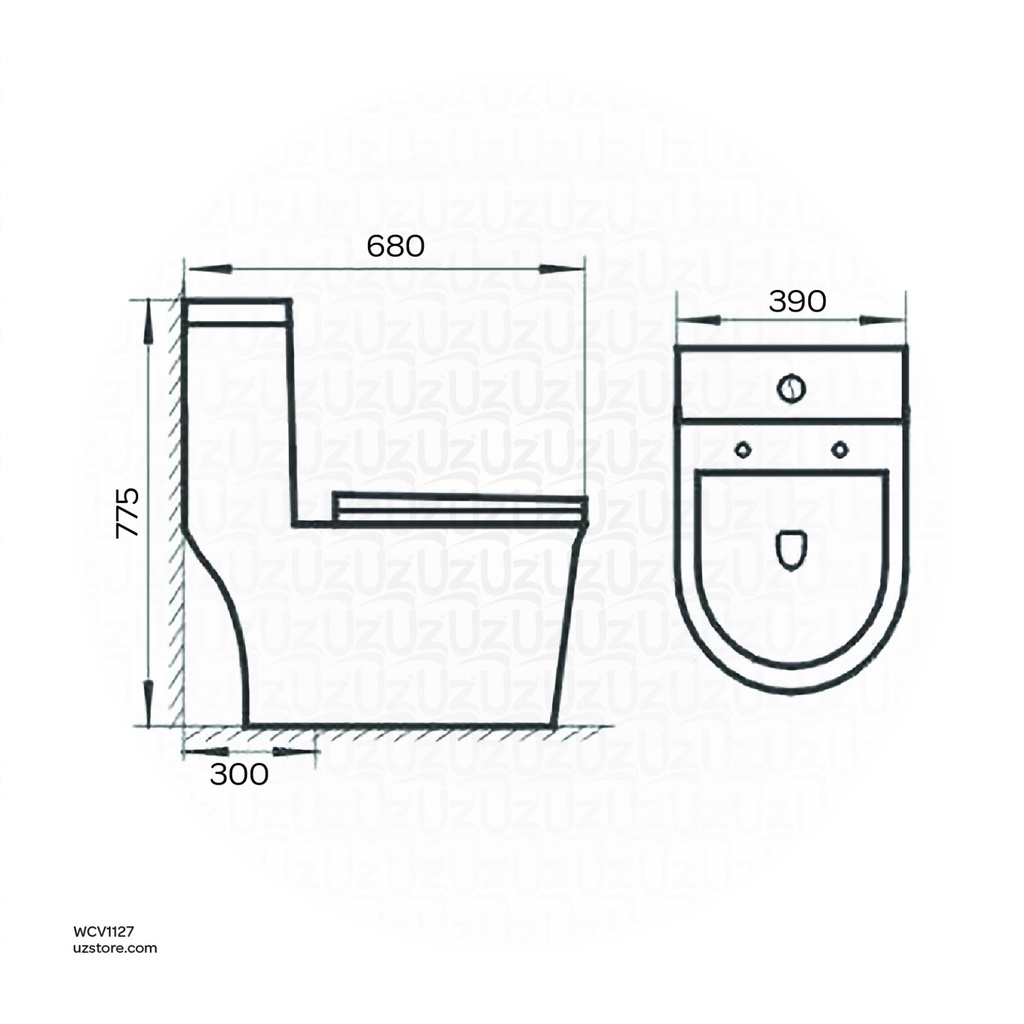 Vlavu Siphonic one-piece toilet S-trap 250mm , UF seat cover 680*390*775mm CB.12.0069