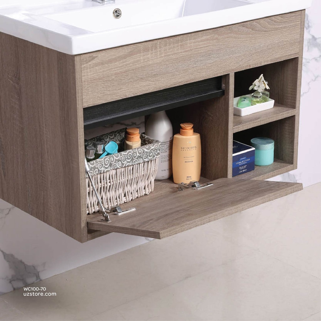 Wash Basin With Cabinet & Mirror with shelf 70 CM Grey 8820-70