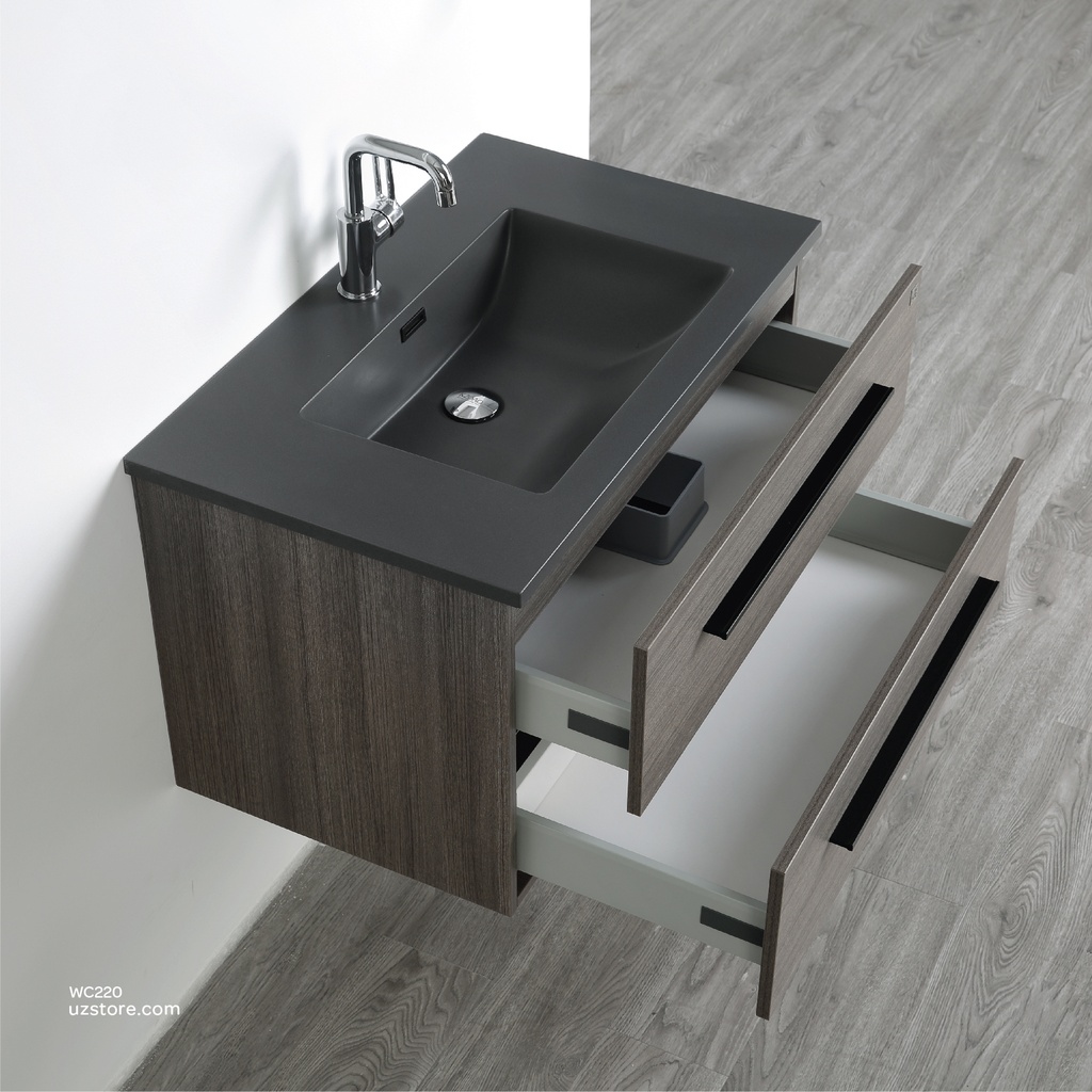PolyMarble WashBasin Black Color With PolyWood Cabinet, LED Mirror and PolyWood Side Cabinet KZA-2031080  800*480*500