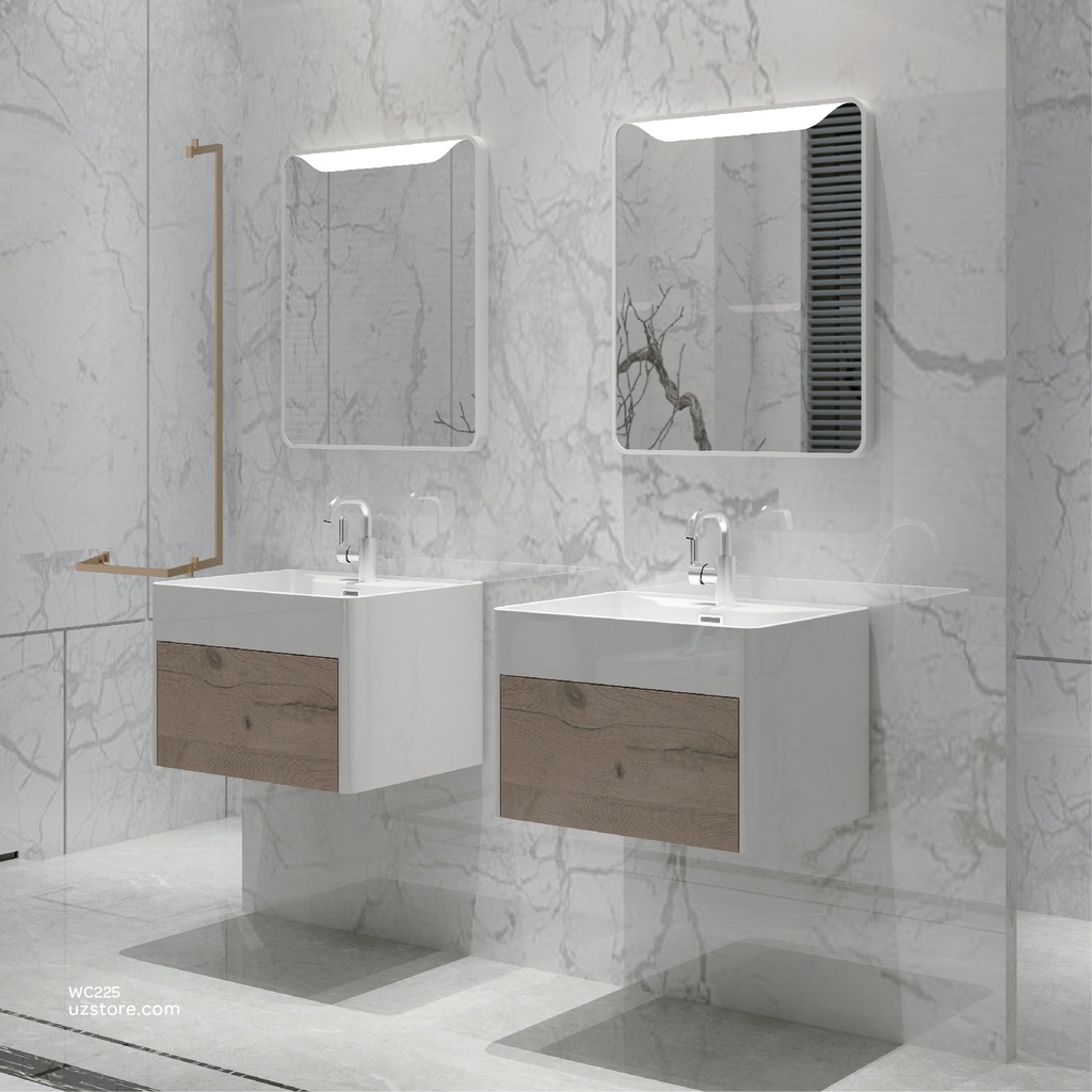 PolyMarble WashBasin With PolyWood Cabinet, Led Mirror, and Shelf KZA-1981060 600*450*400